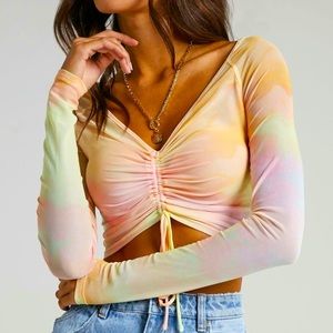 Showpo. | Tops | Jupiter Top in yellow tye die | Long sleeves Sheer | Us 8